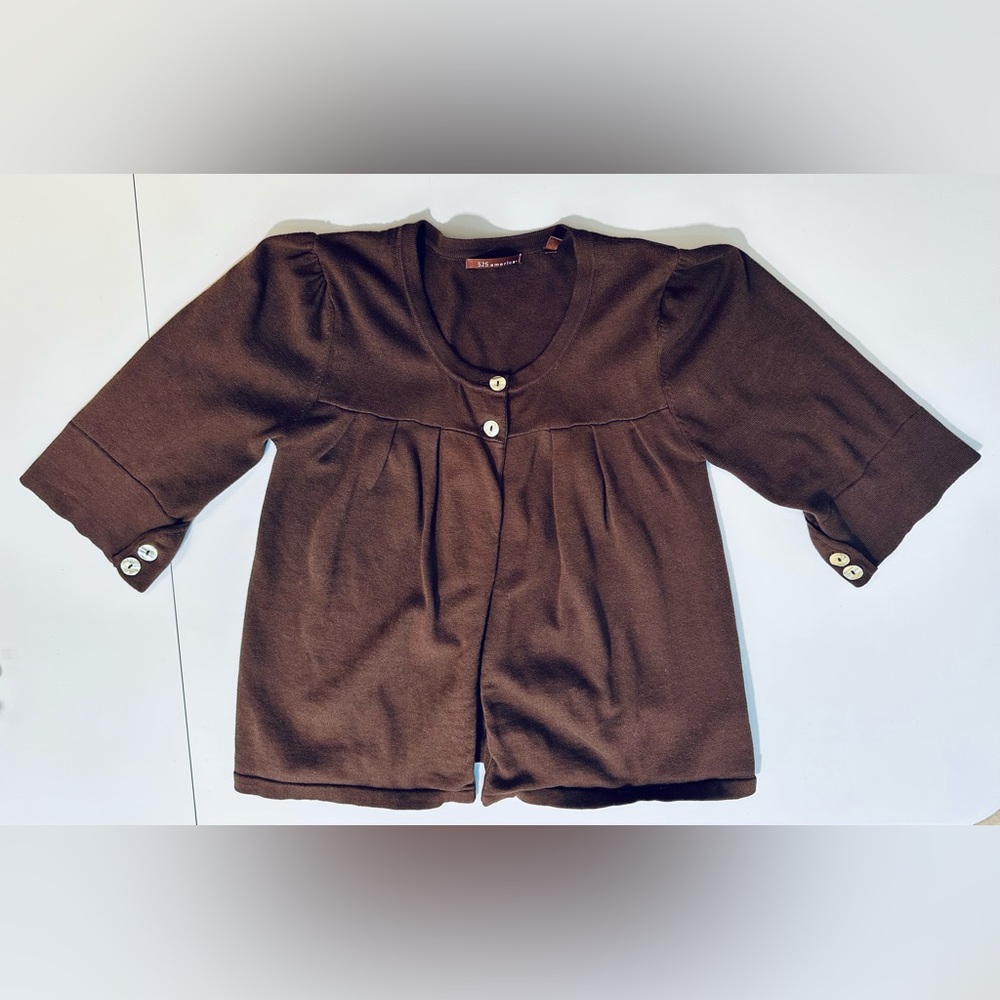 525 America Cardigan Small Brown 3/4 Sleeve Classic Timeless Elevated Everyday